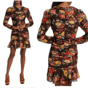 Veronica Beard Silk Hedera Floral Mini Dress Brown Size 14 NWT